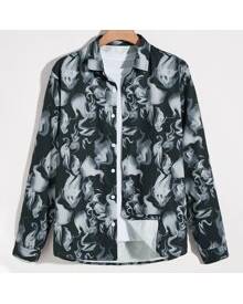 ROMWE Guys All Over Print Button Front Shirt