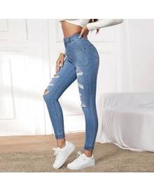 ROMWE High Waisted Ripped Jeans