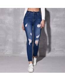 ROMWE Ripped Detail Skinny Jeans