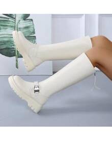ROMWE Release Button Detail Knee Boots