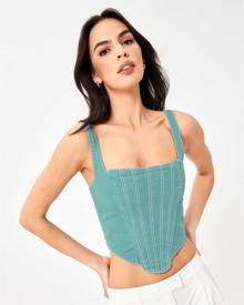 Glassons Recycled Denim Square Neck Tie Back Corset Bustier