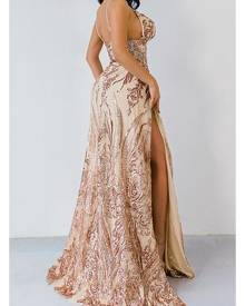 Honey Couture ABBY Gold Mermaid Sequin Formal Gown Dress Honey Couture ABBY Gold Mermaid Sequin Formal Gown Dress