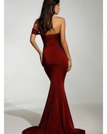 Tinaholy Couture T1832 Wine One Shoulder Mermaid Formal Gown Dress Tinaholy Couture T1832 Wine One Shoulder Mermaid Formal Gown Dress