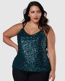 Sunday In The City - Black Out Sequin Cami - Tops (green) Black Out Sequin Cami