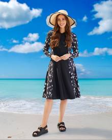 Modest Mermaid - Fleck zip swim dress and shorts SPF50+ - Rash Suits (Black) Fleck zip swim dress and shorts SPF50+