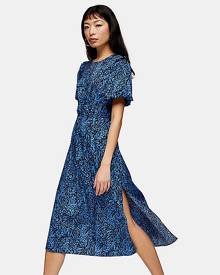 Topshop Petite Blue Zebra Print Bubble Sleeve Midi Dress - Blue Topshop Petite Blue Zebra Print Bubble Sleeve Midi Dress - Blue