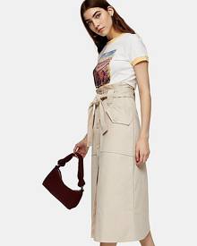 Topshop Stone Trench Belted Midi Skirt - Stone