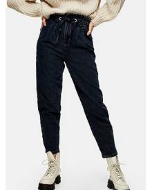 Topshop Blue Black Drawstring Mom Tapered Jeans - Blue Black