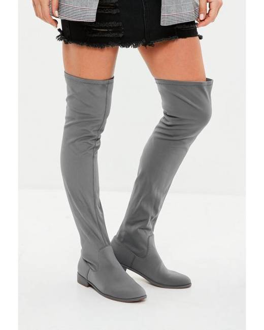 long grey flat boots