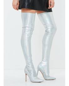Missguided Iridescent Metallic Thigh High Boots