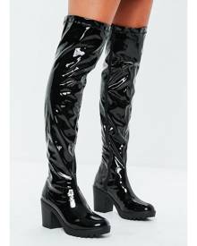 Missguided Cleated Sole Vinyl Over The Knee Boots