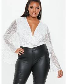 Missguided Size White Sequin Plunge Bodysuit