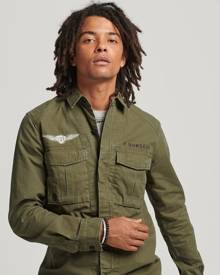Superdry Men's Mens Embroidered Patched Military Shirt, Khaki, Size: L