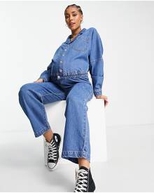 ASOS Maternity ASOS DESIGN Maternity denim boiler suit in mid wash-Blue