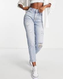 Calvin Klein Jeans ripped mom jeans in light wash-Blue