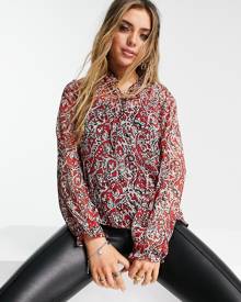 Only high neck blouse in red paisley print - MULTI