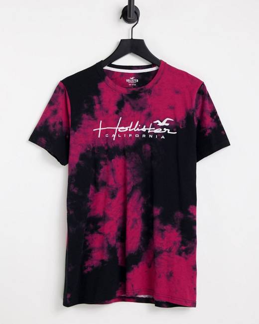Hollister x ASOS exclusive centre logo ombre curved hem t-shirt in