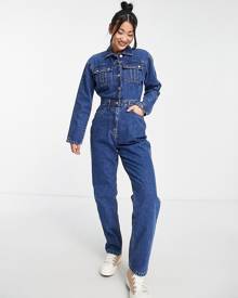 Urban Bliss denim boiler suit in mid wash-Blue