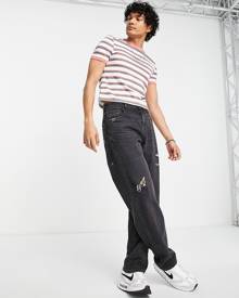 ASOS DESIGN shrunken fit stripe t-shirt in pink & white-Red