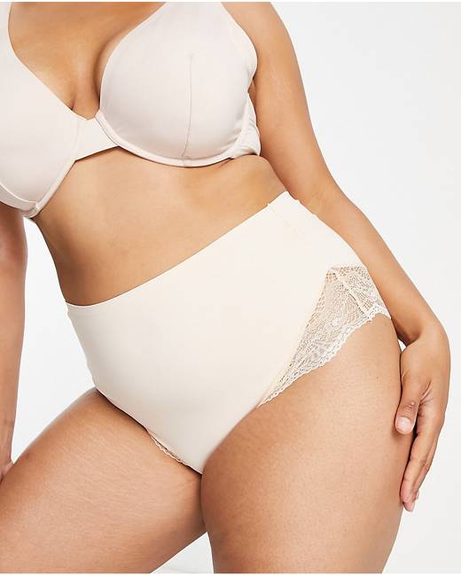 ASOS DESIGN Curve Marina smoothing high-waist thong in beige