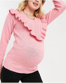 Mama.licious Mamalicious Maternity knitted jumper with frill collar in pink Mama.licious Mamalicious Maternity knitted jumper with frill collar in pink