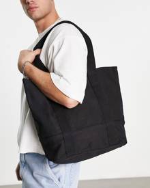 ASOS DESIGN structured tote bag in heavyweight black canvas with internal  wallet