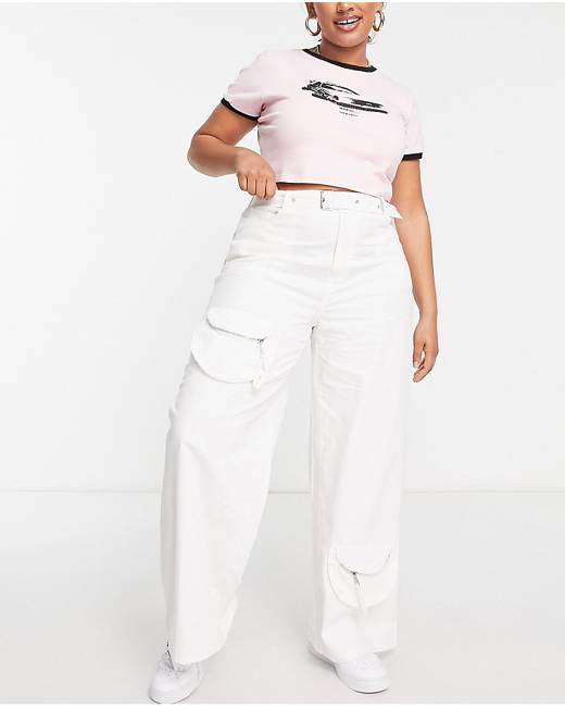 Missguided high rise crop leg carrot jeans in ecru