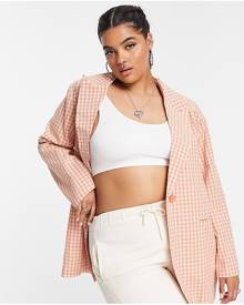 Heartbreak Plus oversized blazer in peach gingham (part of a set)-Grey