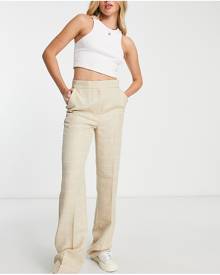 ASOS Tall ASOS DESIGN Tall ultimate straight leg pants in beige grid check-Blonde