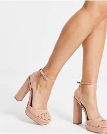 ASOS DESIGN Wide Fit Noun platform barely there heeled sandals in beige-Neutral