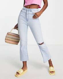 Stradivarius crop flare jeans in medium blue