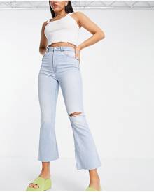 Stradivarius Tall crop flare jeans in light blue