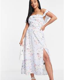 Forever New off shoulder maxi dress In blue floral