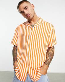ASOS DESIGN relaxed revere shirt in orange summer stripe