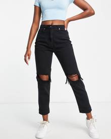 Parisian ripped mom jeans in charcoal-Grey