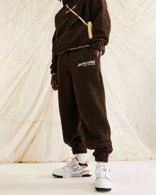 ASOS DESIGN ASOS Daysocial relaxed trackies in teddy borg with large back logo embroidery in brown (part of a set)