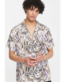 Topman viscose revere shirt in marble print-Multi