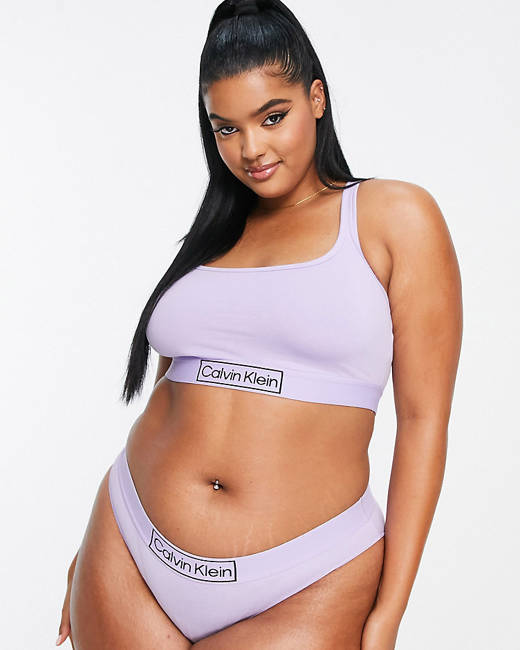 Calvin Klein Plus Size CK One logo mesh unlined bralette in terracotta