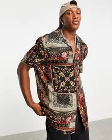 ASOS DESIGN relaxed deep revere shirt in patchwork baroque print-Multi