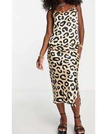 Heartbreak satin midi skirt with side split in leopard print-Multi