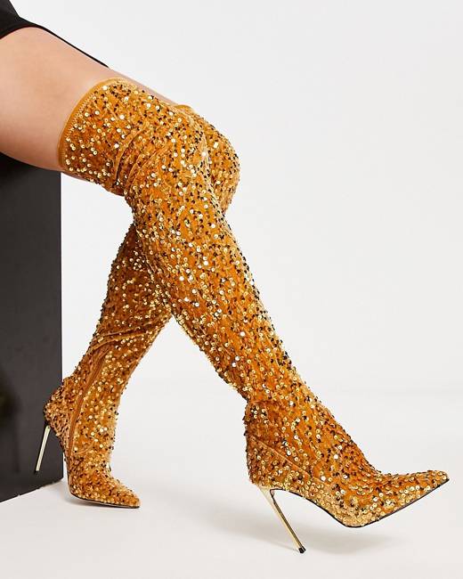 Gold over the hot sale knee boots