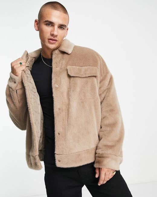 Mens Distressed Brown Fur Leather Coat | Mens Distressed Brown Coat