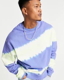 ASOS DESIGN oversized sweatshirt in blue stripe tie dye-Multi