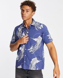 Polo Ralph Lauren classic oversized fit short sleeve sailfish print shirt in blue-Black