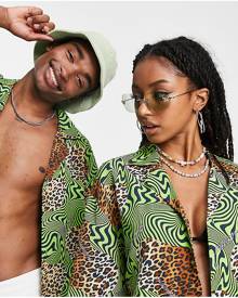 COLLUSION Unisex leopard print short sleeve revere shirt in multi