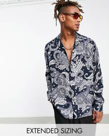 ASOS DESIGN relaxed deep revere shirt in black paisley print