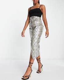 ASOS DESIGN belted midi skirt with zip detail in snake print-Multi