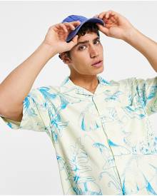 Only & Sons oversized revere collar shirt with mushroom print in yellow