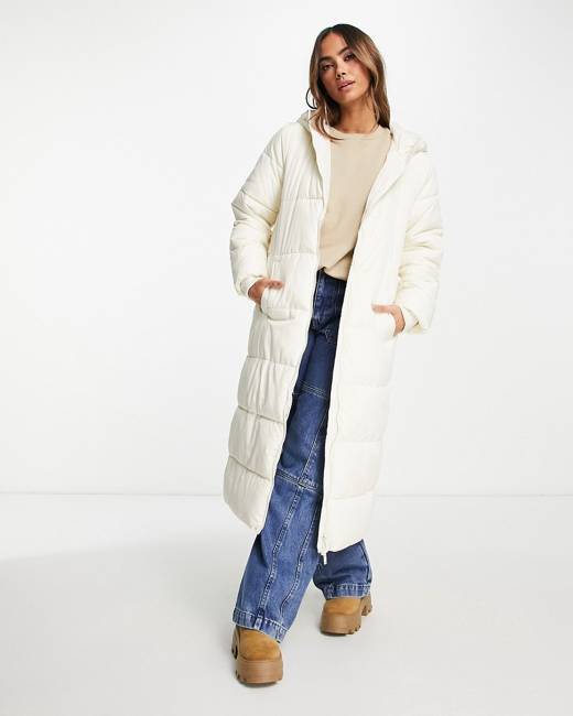 Pieces Petite longline padded coat with hood in ice blue