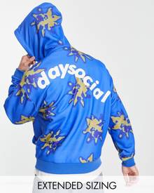 ASOS DESIGN ASOS Daysocial oversized hoodie with all over graphic print in blue